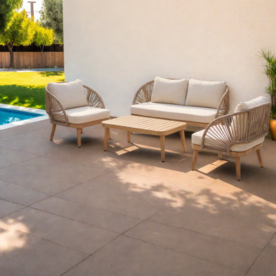 Durable Acacia Wood Patio Dining Set, Modern Tub Style Seating For Outdoor