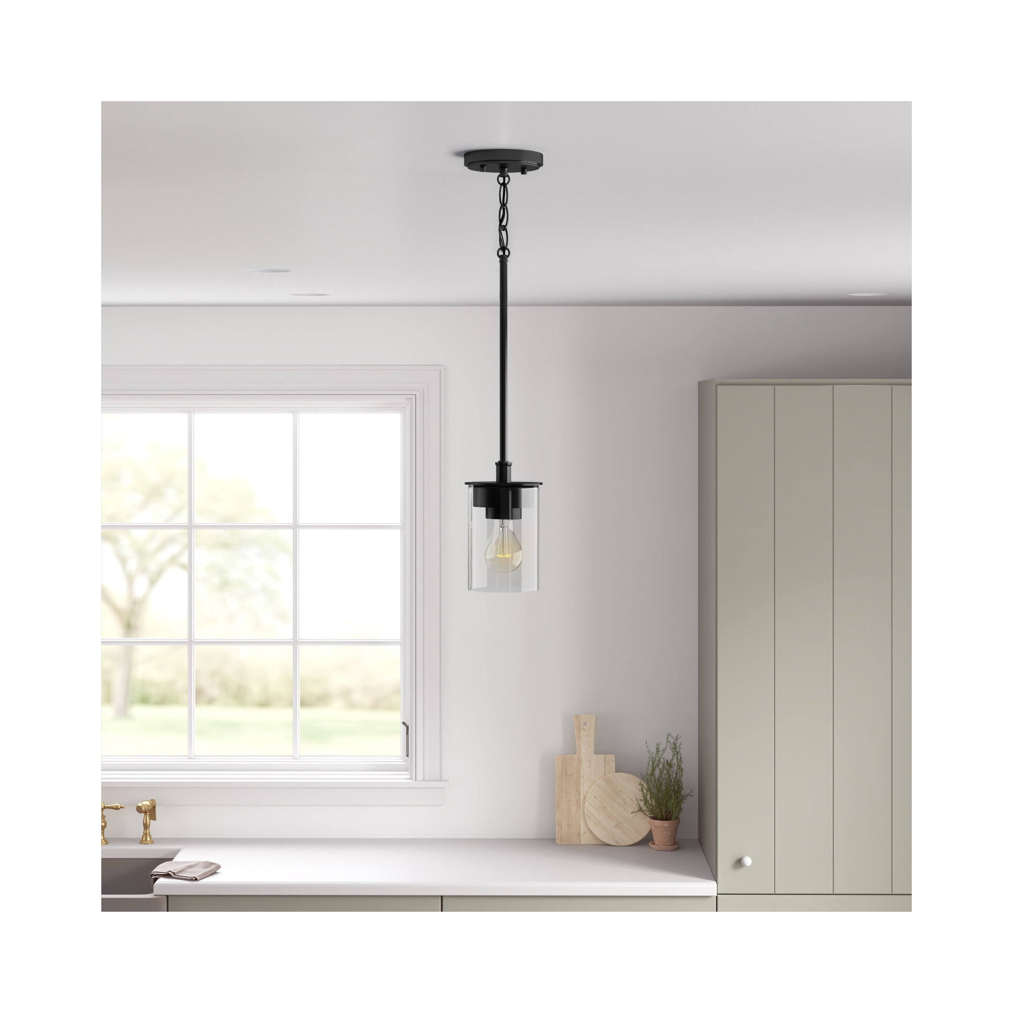 Single Light Glass Dimmable Pendant, Matte Black