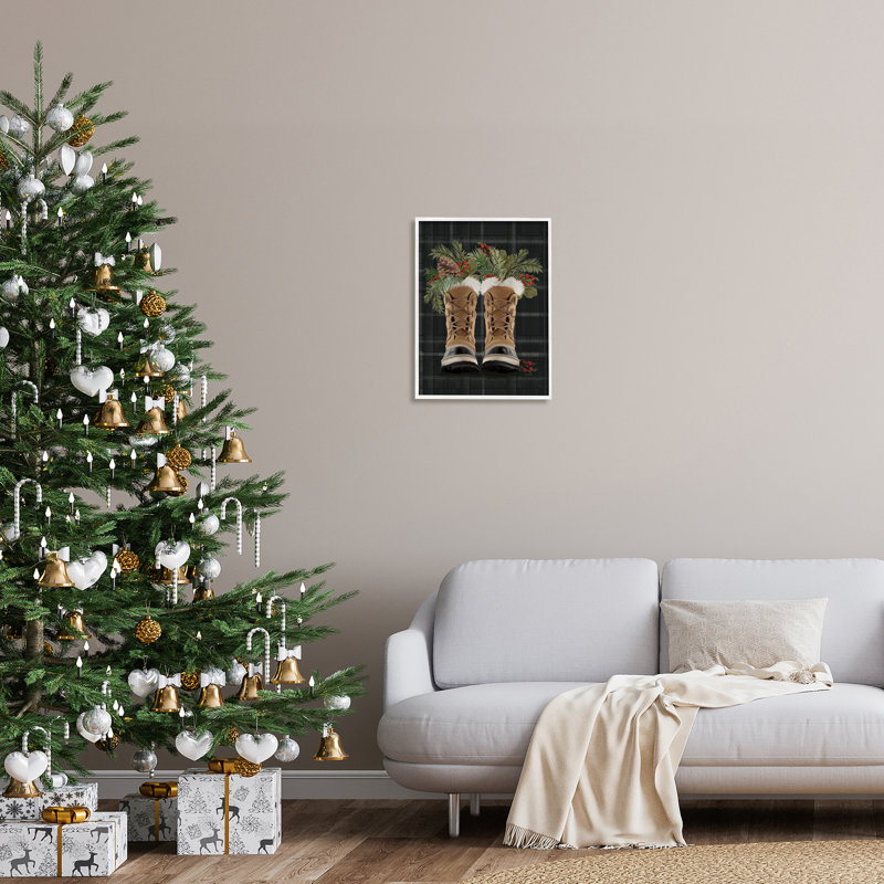 Cozy Winter, Holly Fir Sprig Arrangement noir, estampe numérique encadrée, art texturé, H 20 po x l 16 po x P 1,5 po