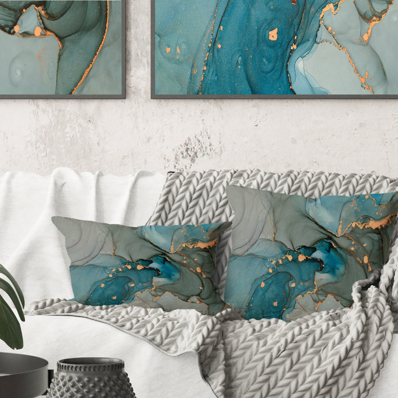 Turquoise Gold Infused Marble - Modern Printed Throw Pillow 1