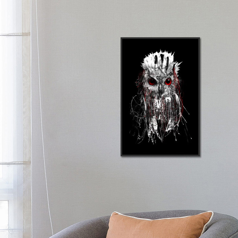 « red-avec hibou », impression sur toile, H 26 po x l 18 po x P 1,5 po, Toile avec cadre flottant noir, Pas de tapis