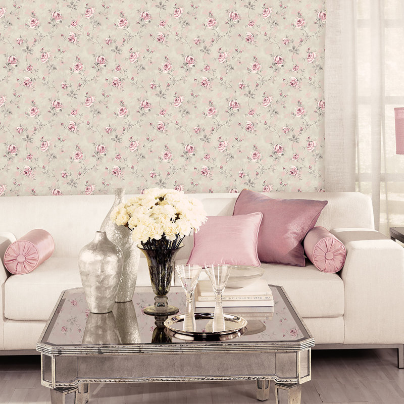Makaila 10m x 53cm Matte Wallpaper Roll, Grey/Pink