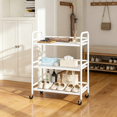 Chariot utilitaire roulant robuste pour l'organisation de la cuisine, du bureau et de la maison, chariot de rangement à 3 niveaux en maille métallique avec poignées latérales et roues robustes verrouillables