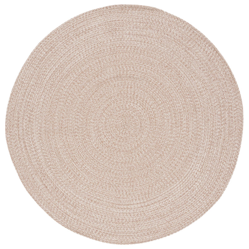 Tapis bleu foncé / ivoire tissé à la main Trombetta, Natural, Rond 5 pi