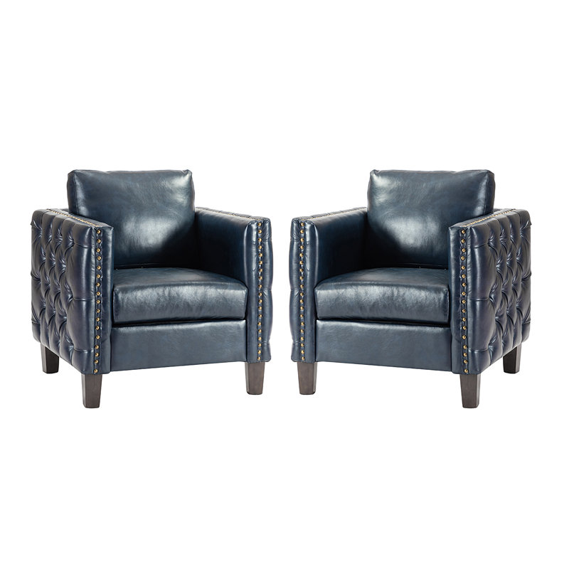 Fauteuil club capitonné de 83,31 cm de large Osbaldo, Polyuréthane bleu marine