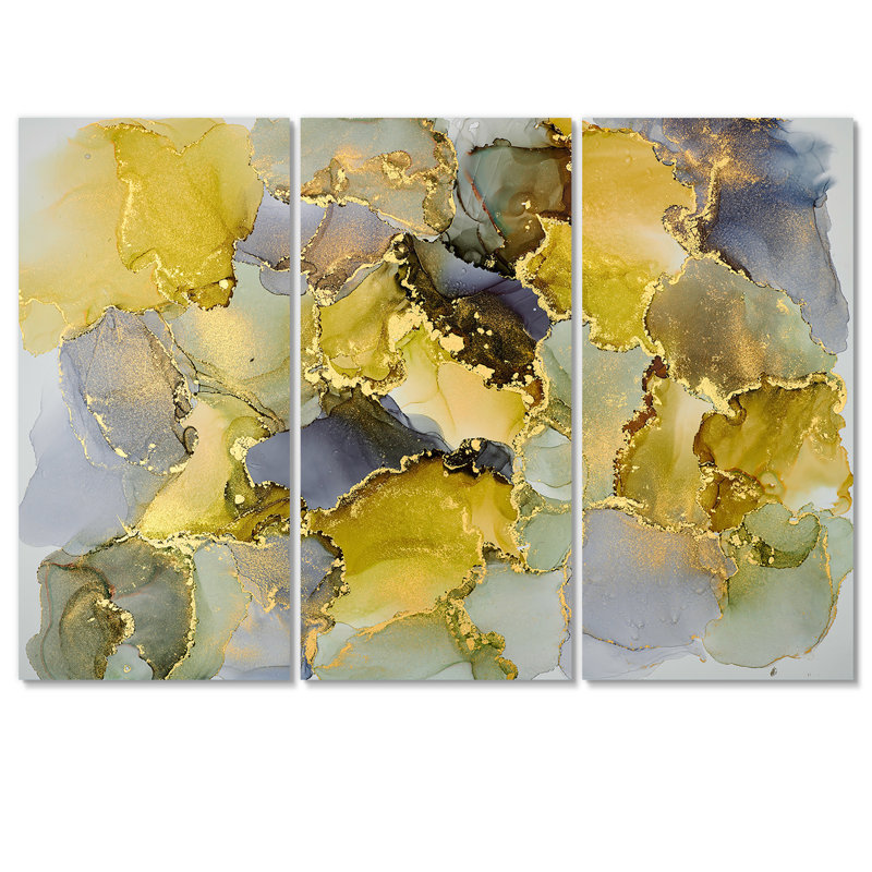 «Green Luxury Abstract Fluid Art V», reproduction d'art sur toile moderne, H 28 po x l 36 po x P 1 po