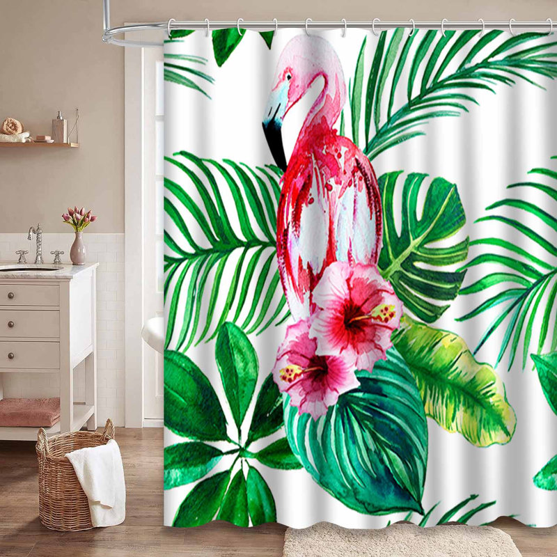 Aquarelle de flamant rose sans soudure avec 12 crochets botaniques exotiques, L 72 po x l 84 po