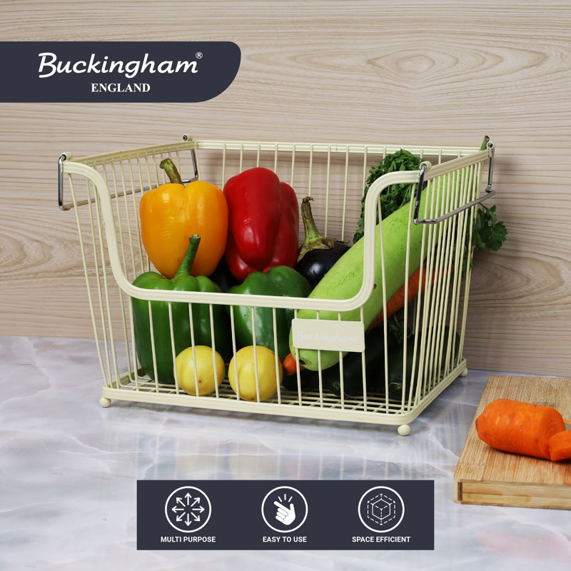 Buckingham Multi-Purpose Stackable Storage Organising Basket, 23cm H x 27.5cm W x 31.5cm D, Yellow