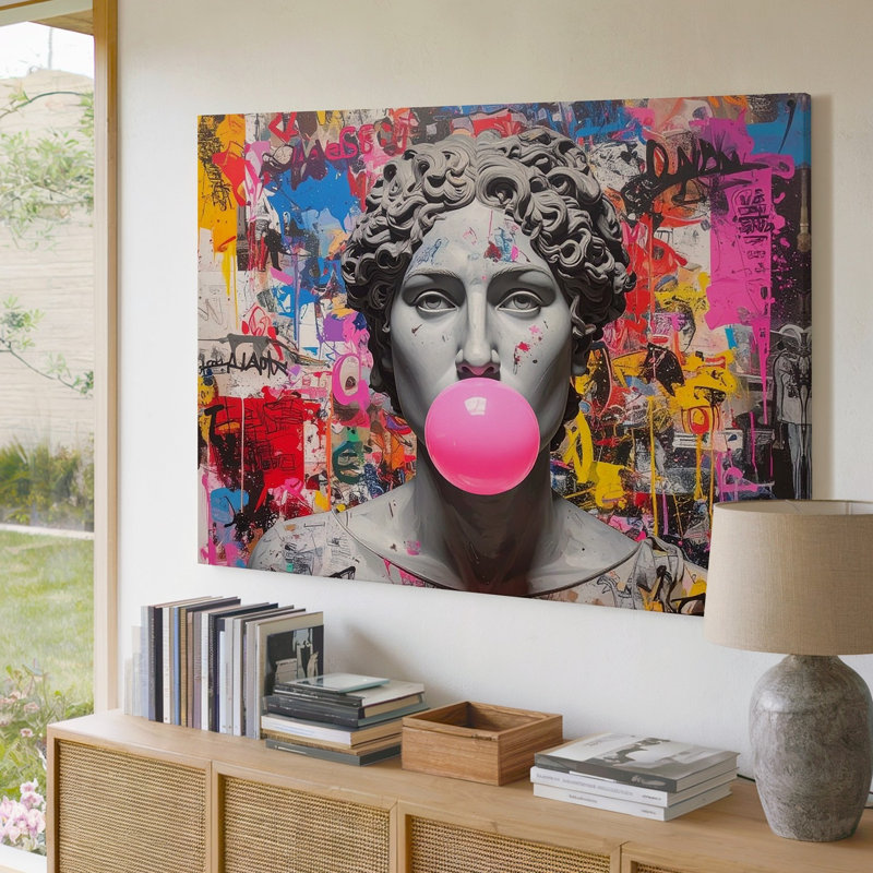 Toile avec art mural et buste de gomme à bulles, H 30 po x l 40 po