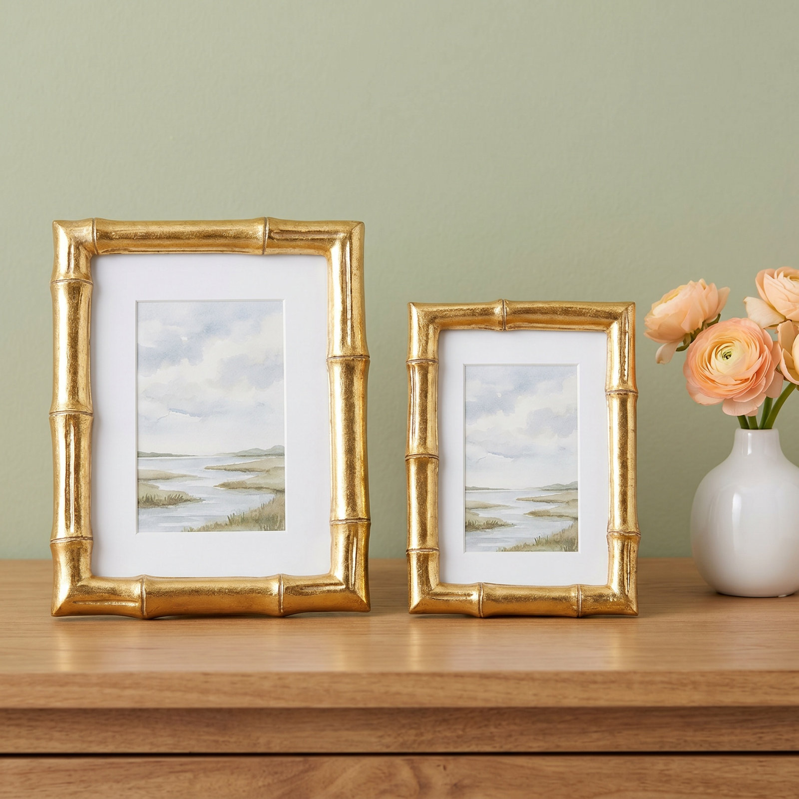 Gold Faux Bamboo 8X10 Photo Frame, 2, 4" x 6", 5" x 7"