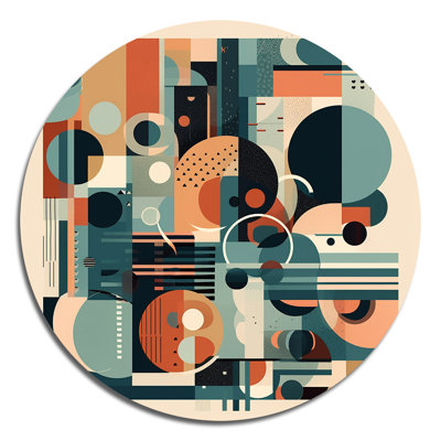 Blue And Orange Minimalistic Artwork II - Abstract Minimalism Round Wall Art on Metal