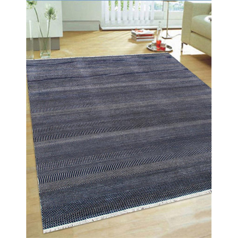 Striped Area Rug in Navy/Gray, Rectangle 5'10" x 9'6"
