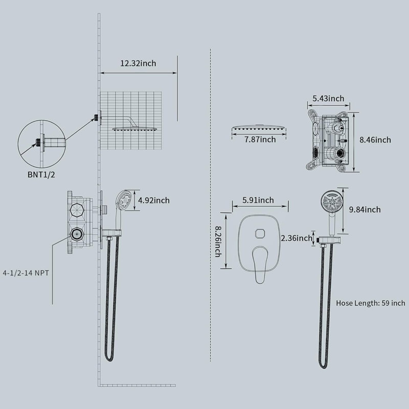 Matte Black Stainless Steel Multi-Head Rain Shower System