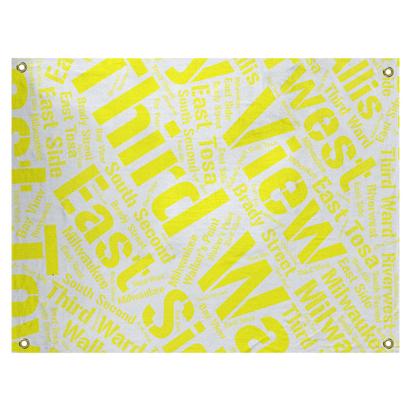 Tapisserie de polyester districts, art word, H 59 po x l 80 po, Jaune, Milwaukee