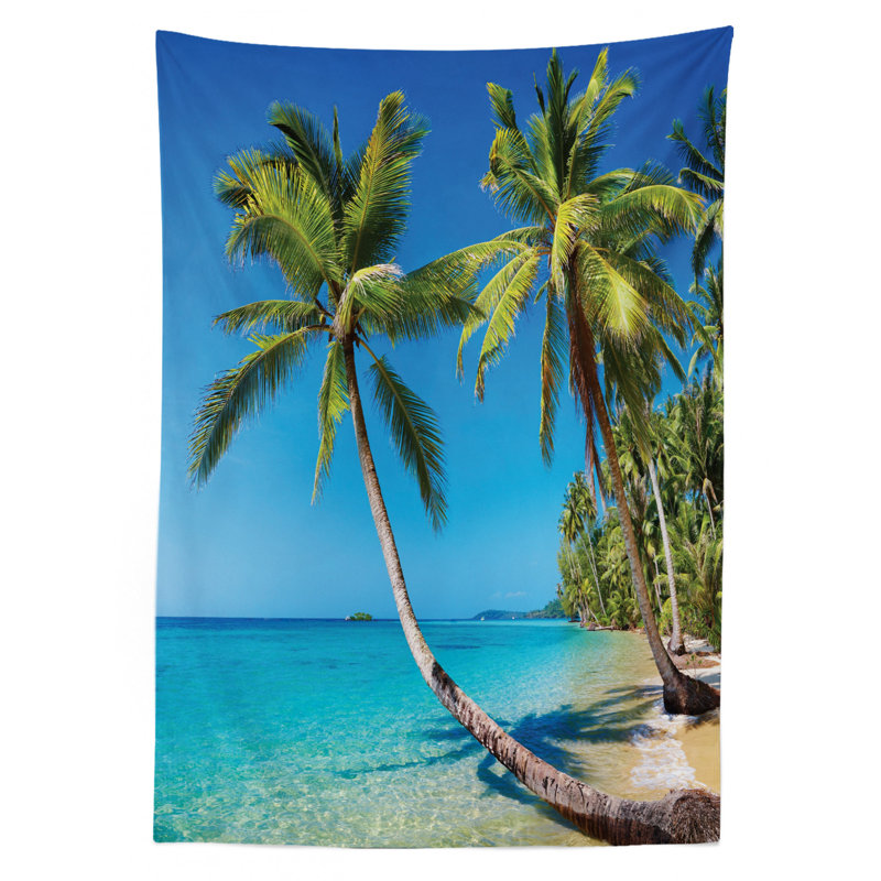Ambesonne Ocean Tablecloth, Kood Island Thailand Journey Vacation Heaven Travel Destination In Asia, Rectangular Table Cover For Dining Room Kitchen Decor, 52" X 70", Blue Green Pale Brown