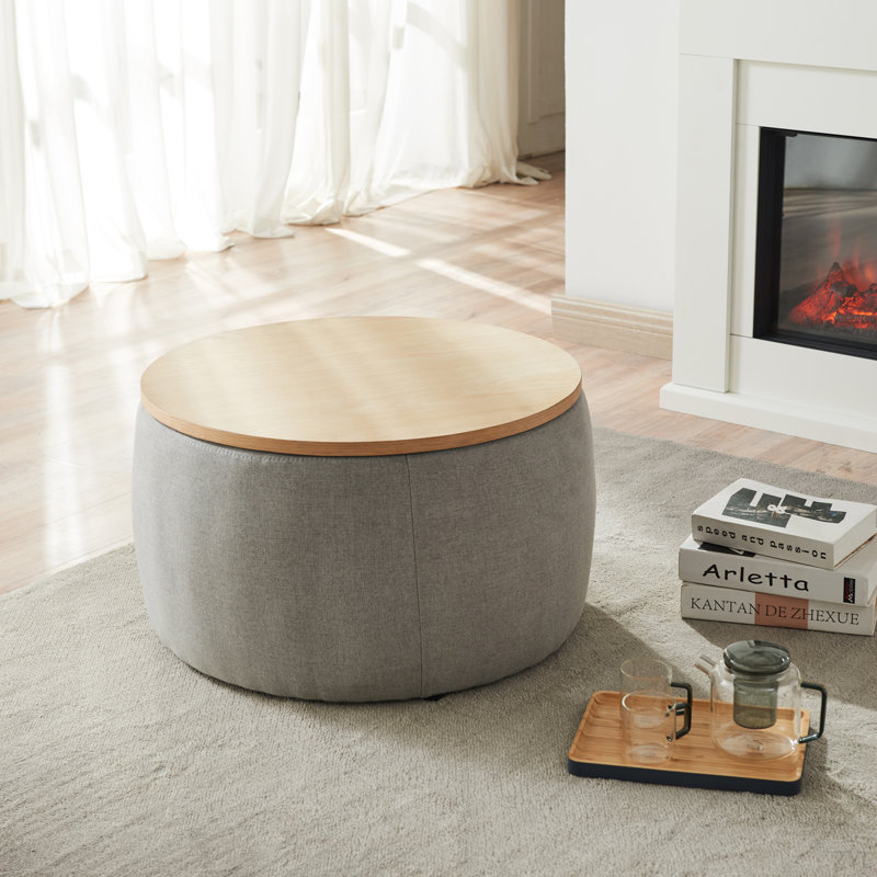 Repose-pieds rond avec rangement, fonction 2 en 1, table de bout et repose-pieds Work (25,5 po x 25,5 po x 14,5 po)