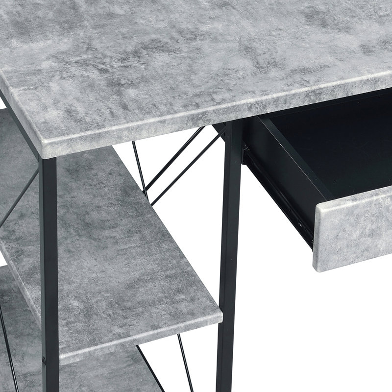 Bureau avec tablettes ouvertes et huche, Gris