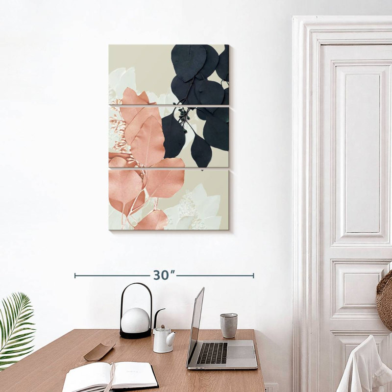 Harnek indigo et feuilles de rosé I, H 32 po x l 20 po