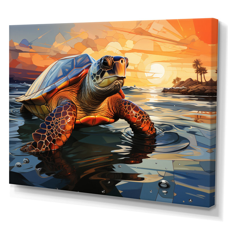 Portrait de tortue géométrique II, H 24 po x l 32 po x P 1 po, Toile tendue