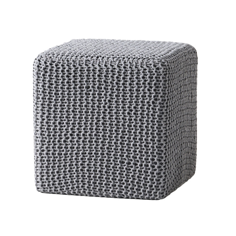 Soft Gray Cotton Knitted Foot Stool - Hand Crafted, 16.51 Inches Dimensions, Attractive Trait Crafted , Deep, Wide, Tall