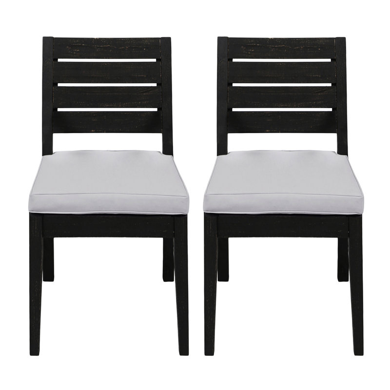 Armless Dining Chair (2), Wood With Weather- Upholstery, Traditional Slat Appearance, Grey, 400-Pound Weight Limit Two Chairs, Strong Structure, Water- Panel Seat And Back, Grey Hue, 400Lb Support