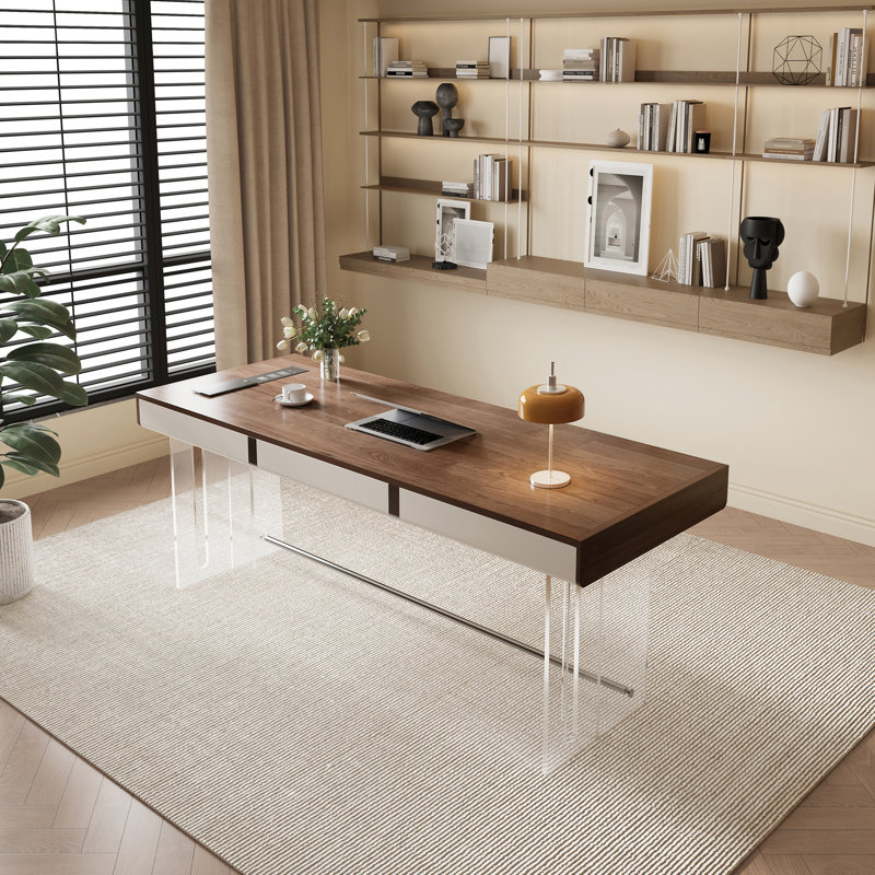 63" Modern Acrylic Desk with Storage & Cable Management - Sleek Home Office Writing Table for Small Spaces, Durable Design & Easy Assembly