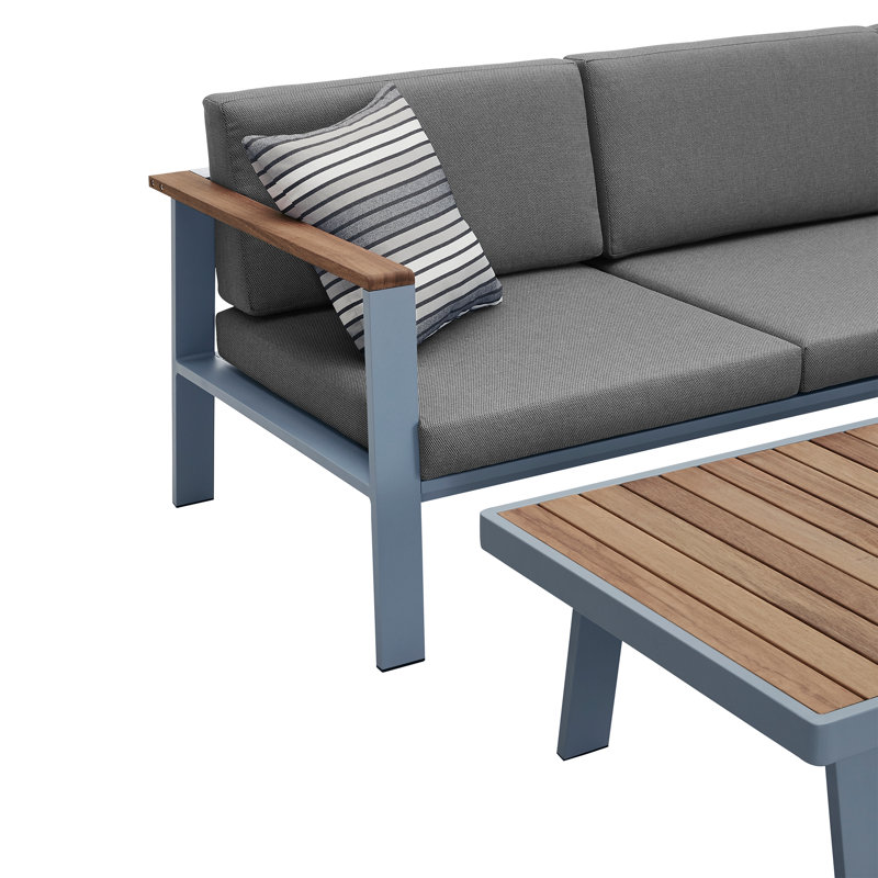 Gray Aluminum and Teak Wood Outdoor Coffee Table