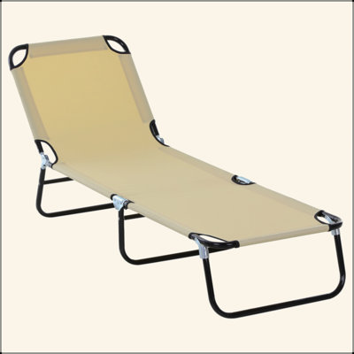Foldable Outdoor Chaise Lounge Chair, 5-Level Reclining Camping Tanning Chair With Strong Oxford Fabric For Beach, Yard, Patio, Pool
