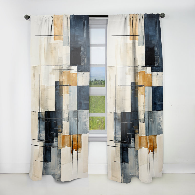 Dubay Ivory Illusions Abstract Shapes I - Modern Curtain - Velvet Room Darkening - 1 Panel, 52" W x 90" L