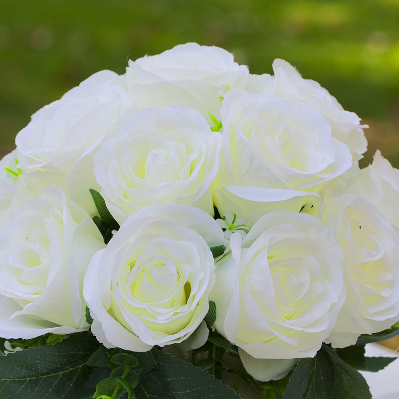 Faux Silk Rose Arrangement in Pot, Cream