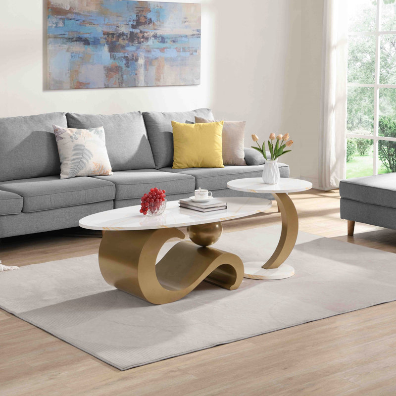 Ensemble de 2 tables de bout gigognes pour salon, ovale et ronde Nesting