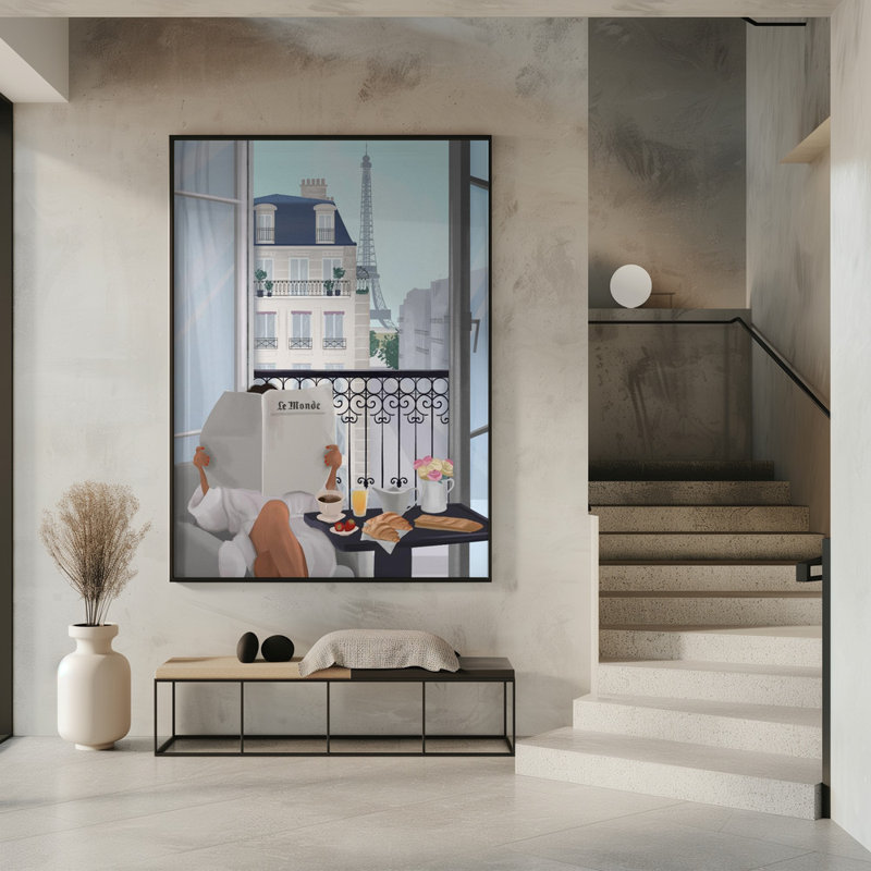 "Paris balcon", art mural texturé encadré, Noir, H 14 po x l 10 po