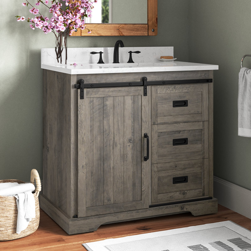 Ensemble de meuble-lavabo simple 36 po Cayden, Blanc de Carrare, Gris patiné
