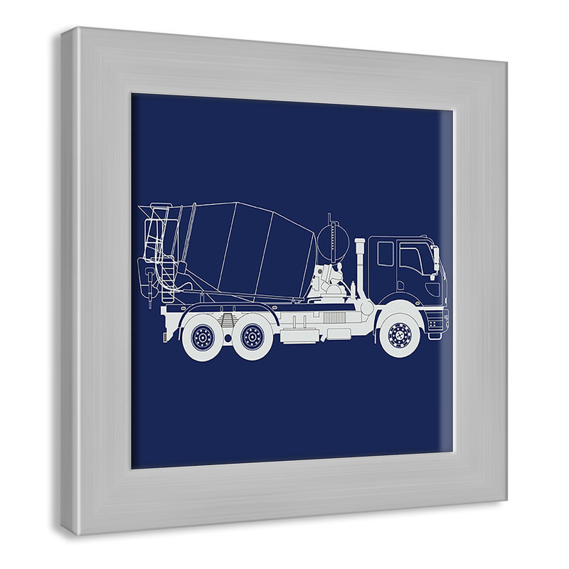 Camions Camions 1, art encadré, H 8 po x l 8 po x P 0,6 po, Encadré plat argent