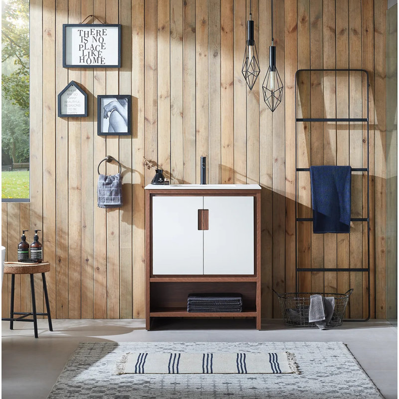 Lyon 30" W Single Vanity, Beige/Walnut, White