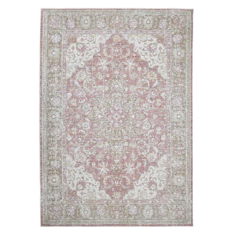 Tapis tissé à la machine médaillon 5 pi x 7 pi Coral