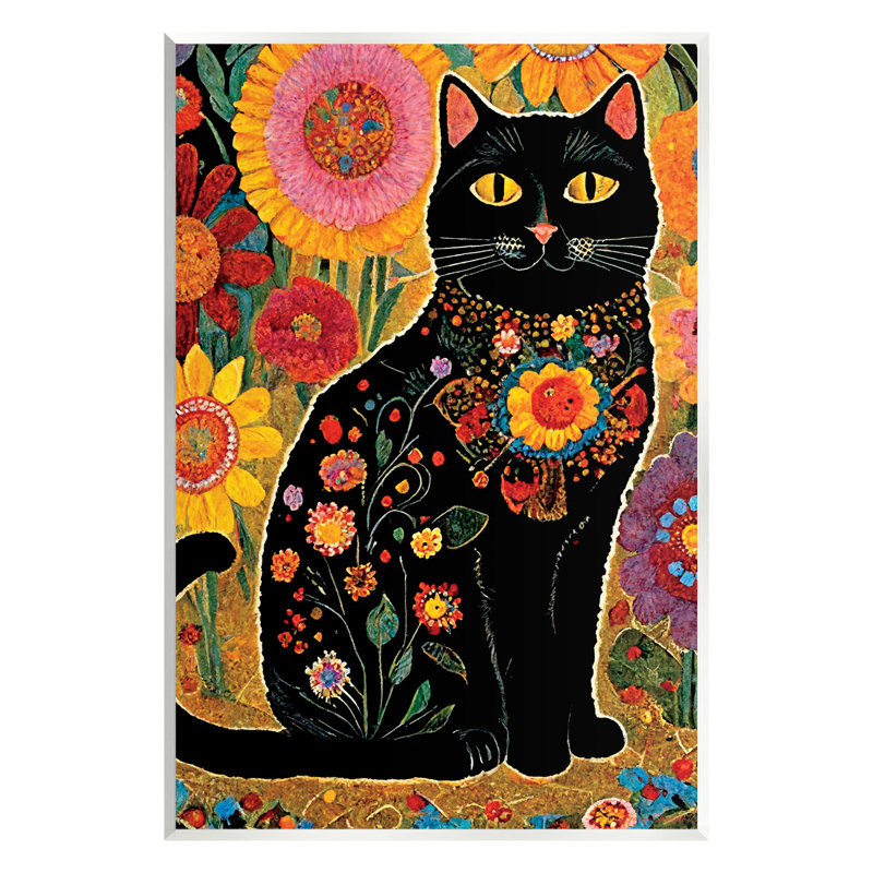 Chat avec motifs floraux, H 19 po x l 13 po x P 0,5 po