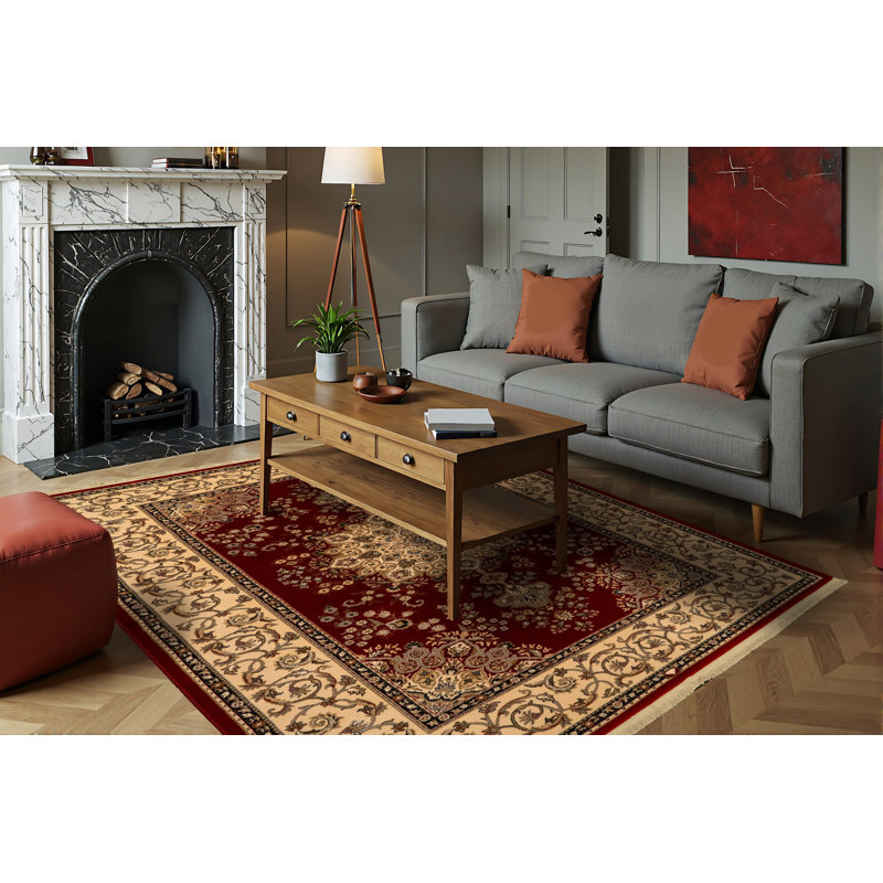 Tapis en laine rouge/beige oakland Cirro, Rectangle 5 pi 3 po x 7 pi 7 po