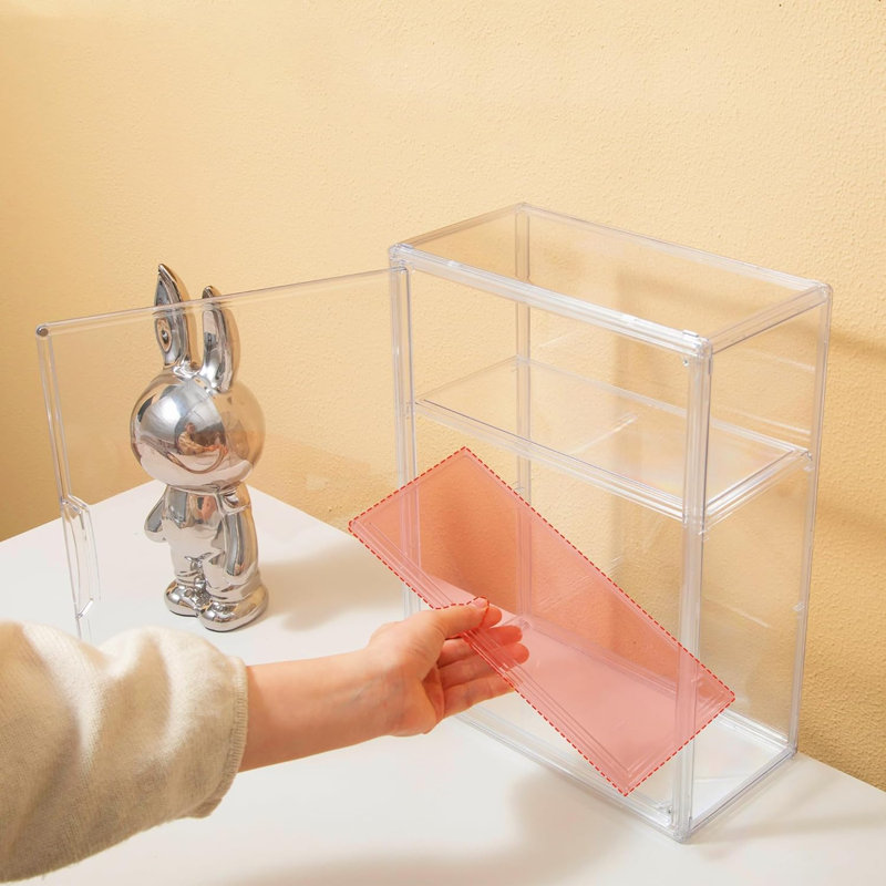 Acrylic Display Cases For Collectibles, 2 Pack 3 Layer Clear Display Case With Magnetic Door,Desktop Clear Showcase With 2 Adjustable Divider Storage Box For Action Figure