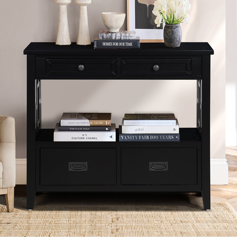 Console polyvalente avec plusieurs options de rangement, parfaite pour organiser et décorer diverses pièces, Noir