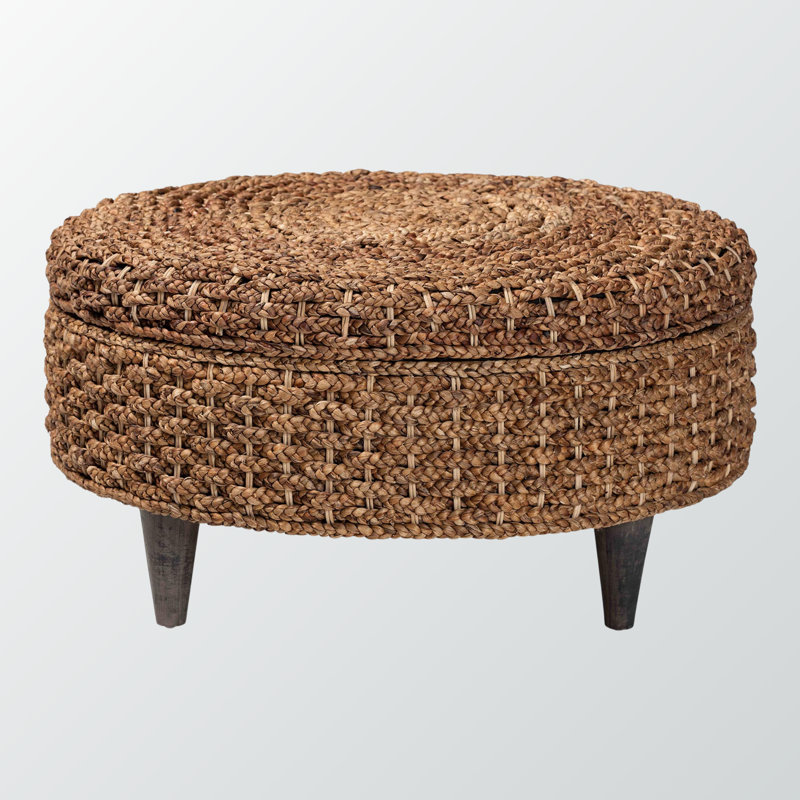 Repose-pieds avec rangement en rotin Delgr et tissé à la main en ruppie marine H 17,49 po x l 35,25 po x P 35,25 po Delonzo