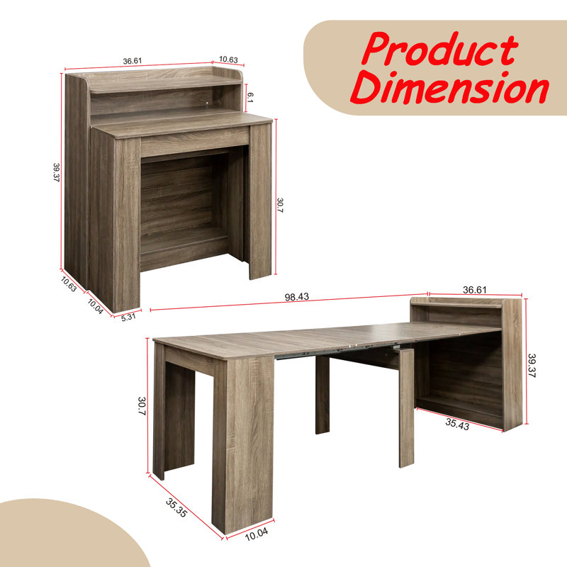 Table de salle à manger extensible avec rangement, Bois de grange