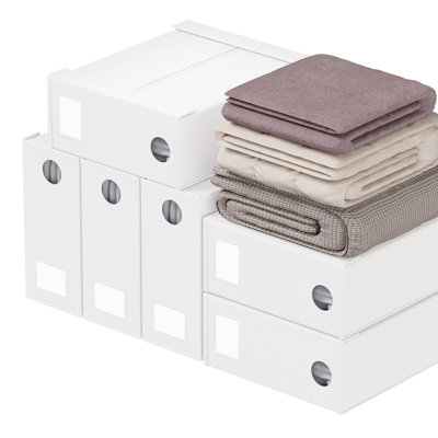 Ensemble de 6 organisateurs de draps et rangement, organisateur de placard en lin pliable avec fenêtre pour literie grand et très grand