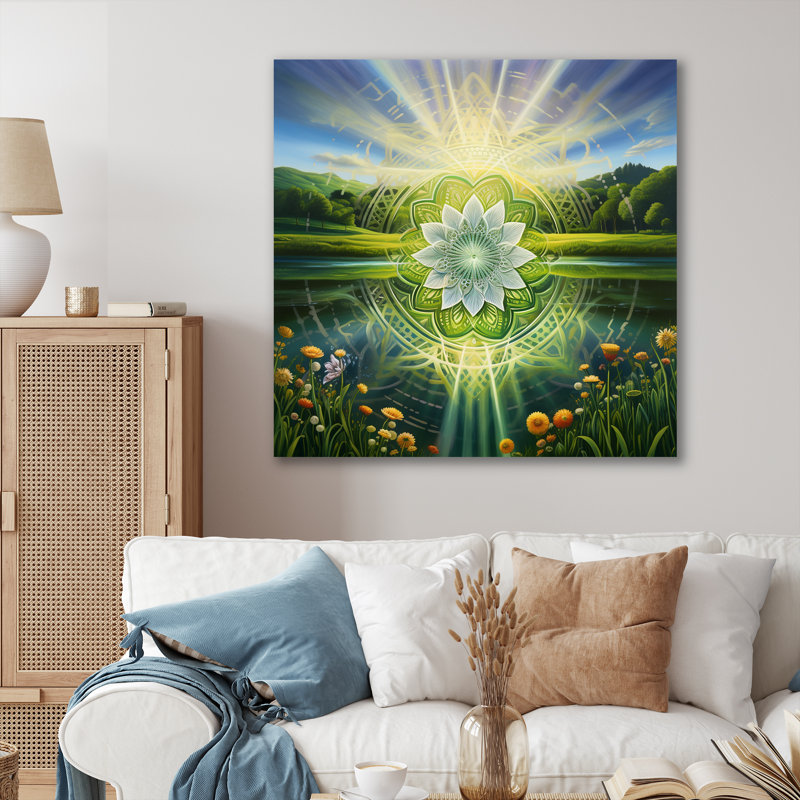 Mandala lumineux brillant dans un paysage de paradis I - impression, Toile tendue, H 16 po x l 16 po x P 1 po