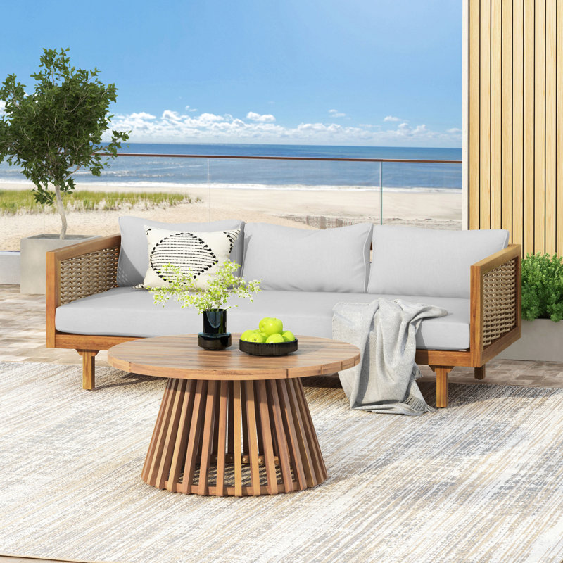 Patio Furnitre Sets : Claremont 3 Seater Daybed And Solid Wood Table, Light Gray, Natural