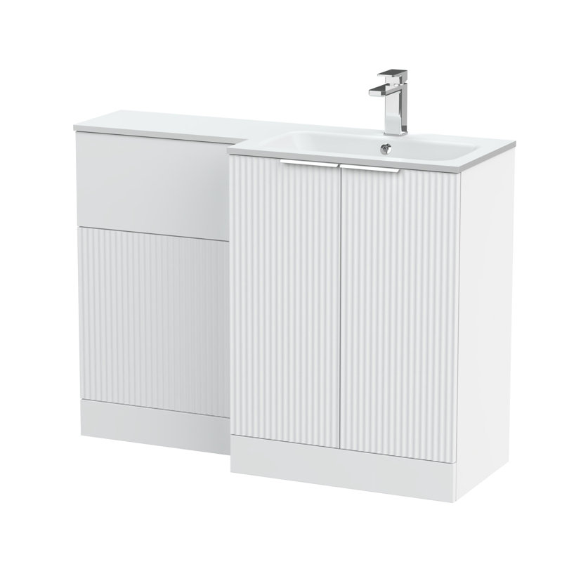 Hudson Reed Fluted 1100mm Right-Hand 2 Door Satin Grey Floor Standing Combination Unit With Stone Basin, Satin White