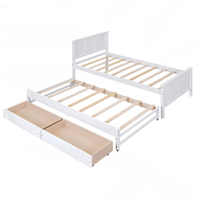 Lit plateforme simple avec lit gigogne et tiroirs, Blanc