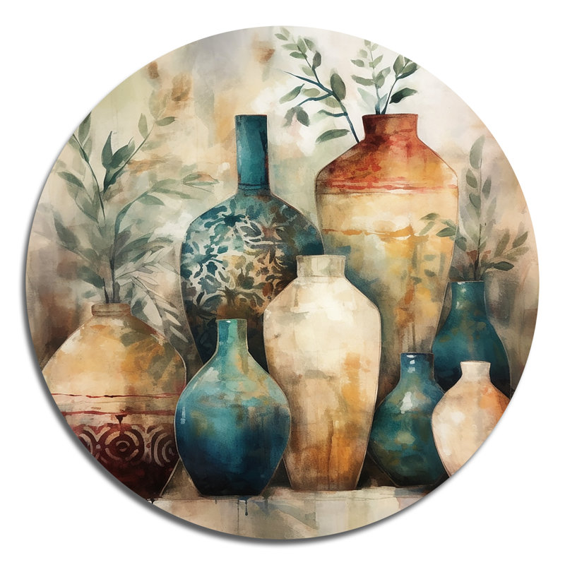 Poterie artisanale verte et orange Boho I, H 16 po x l 16 po x P 1 po