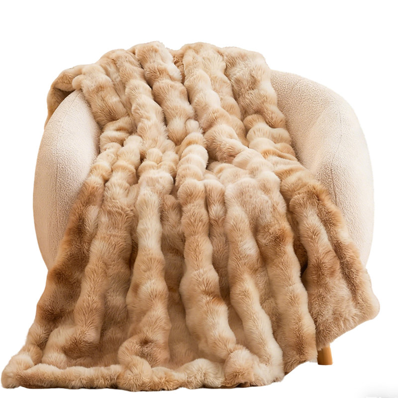 Couverture en fourrure de lapin haut de gamme à poils longs épais et chaud convient au lit et au canapé.