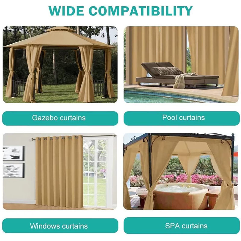 Arramine Outdoor Blackout Curtain Single Panel, 50" W x 84" L, Beige 